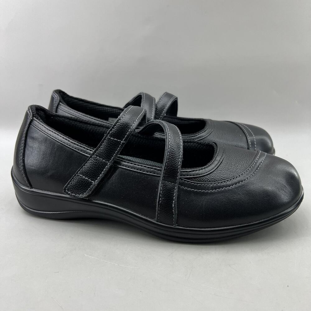 Orthofeet Celina Mary Jane Shoes Women Size 10 D Wide Black Comfort Strap Flats